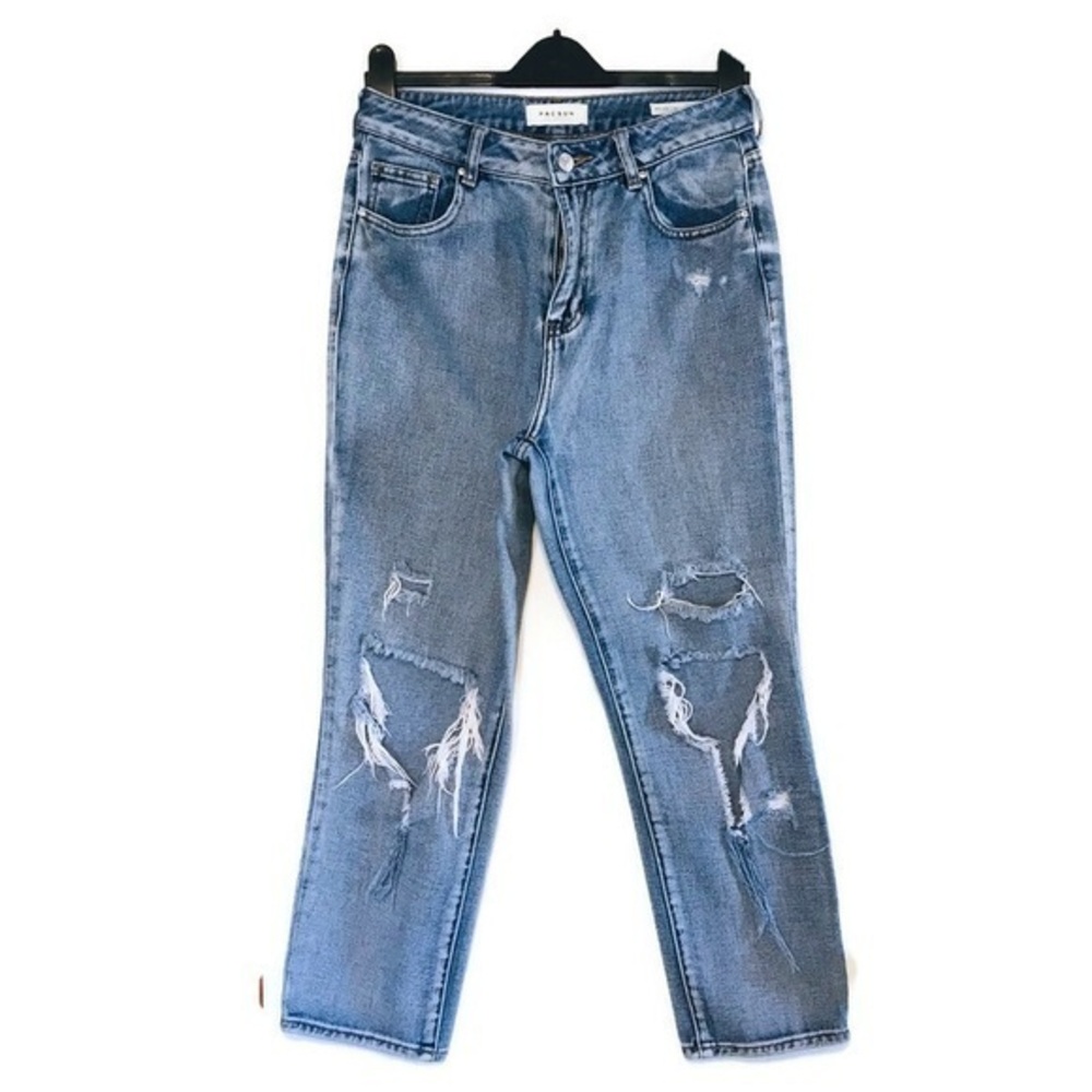 PacSun Mom Jean High Rise 100% Cotton Destructed Ripped Relaxed Jeans Size 28 6